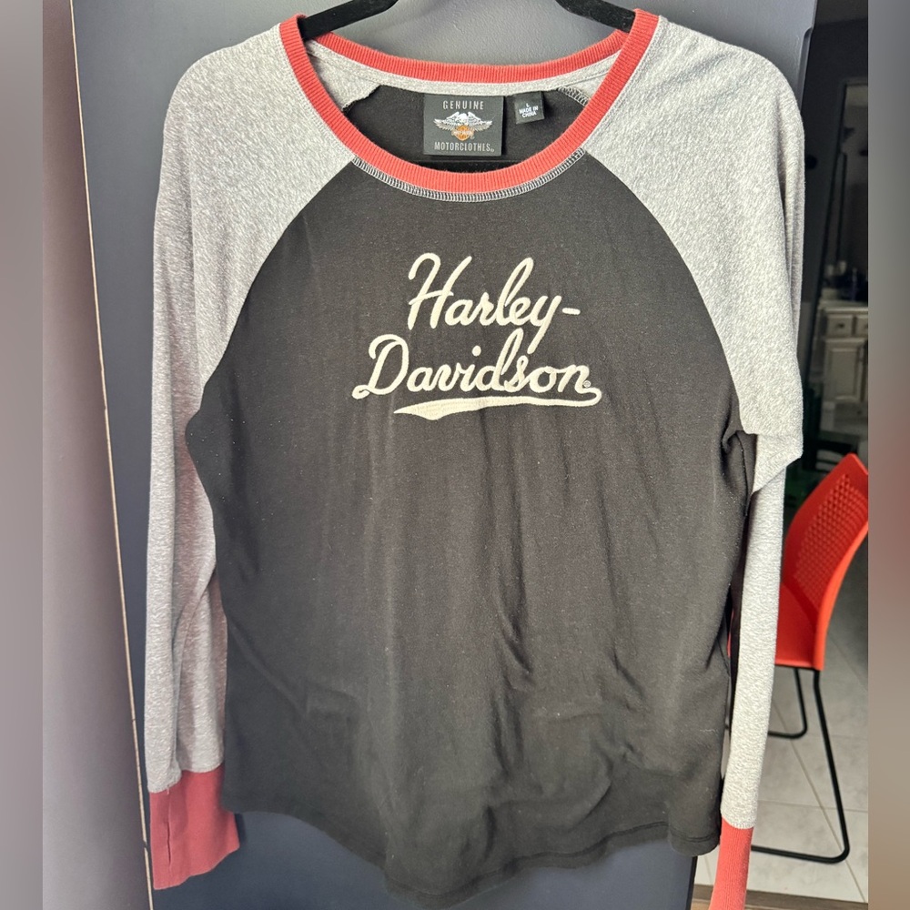 Harley-Davidson Black and Gray Long Sleeve Shirt Henley